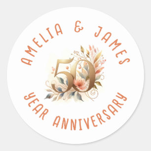 Sticker Rond Fleur Mariage d'or du 50e anniversaire