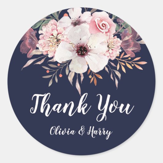 Sticker Rond Fleur Marine Blue Wedding Favor (Devant)