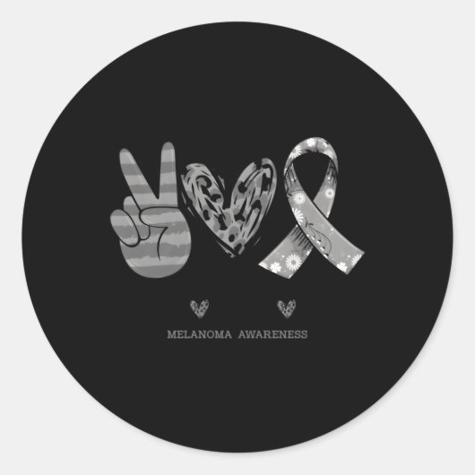 Sticker Rond Fleur Melanoma Ruban Peace Love Cure (Devant)