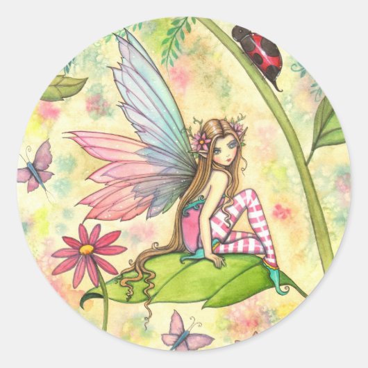 Sticker Rond Fleur mignonne et coccinelle dans le jardin (Devant)