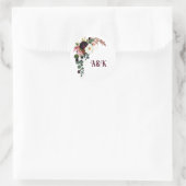 Sticker Rond Fleur  MONOGRAMME boho bordeaux bouquet   (Sac)