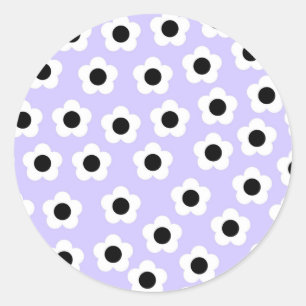 Sticker Rond Fleur noire et blanche mignonne avec Arrière - pla