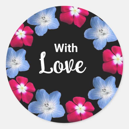 Sticker Rond Fleur noire et rose (Devant)