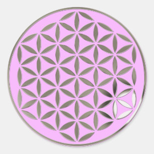Sticker Rond Fleur Of Life 1 - Timbre en argent rose pâle