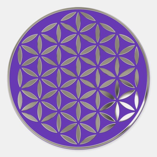 Sticker Rond Fleur Of Life 1 - Timbre en argent | violet (Devant)