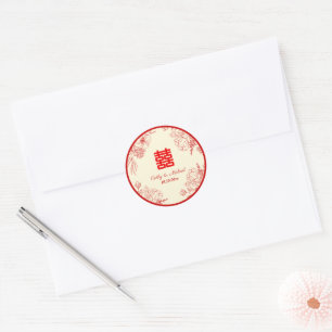Sticker Rond Fleur orientale mariage rouge