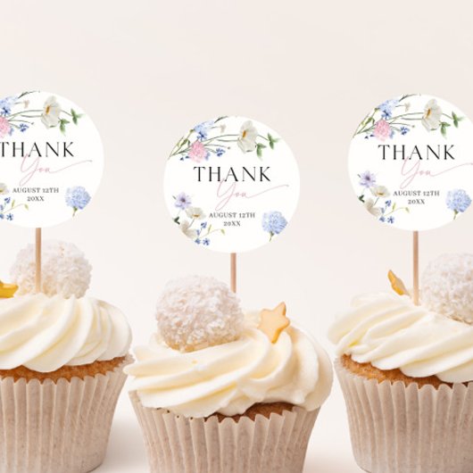 Sticker Rond Fleur pastel Merci
