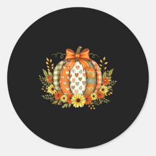 Sticker Rond Fleur patchwork citrouille Thanksgiving automne