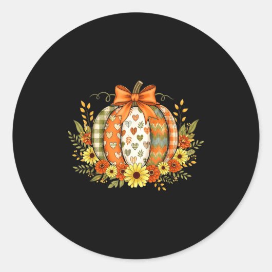 Sticker Rond Fleur patchwork citrouille Thanksgiving automne (Devant)