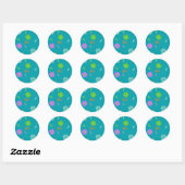 Sticker Rond Fleur Rétro Filles mignonnes (Feuille)