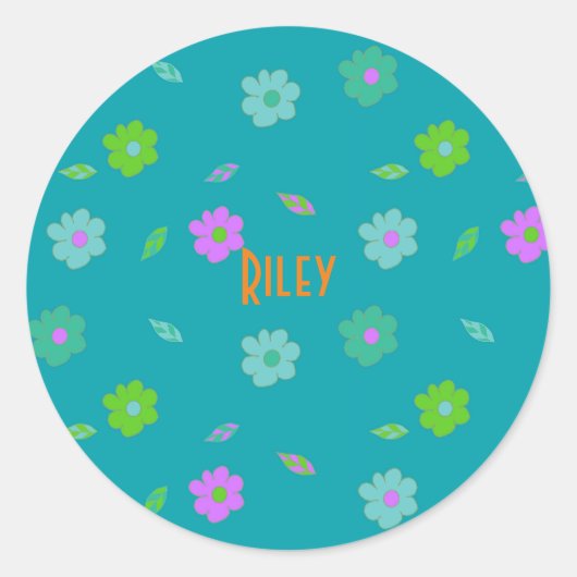 Sticker Rond Fleur Rétro Filles mignonnes (Devant)