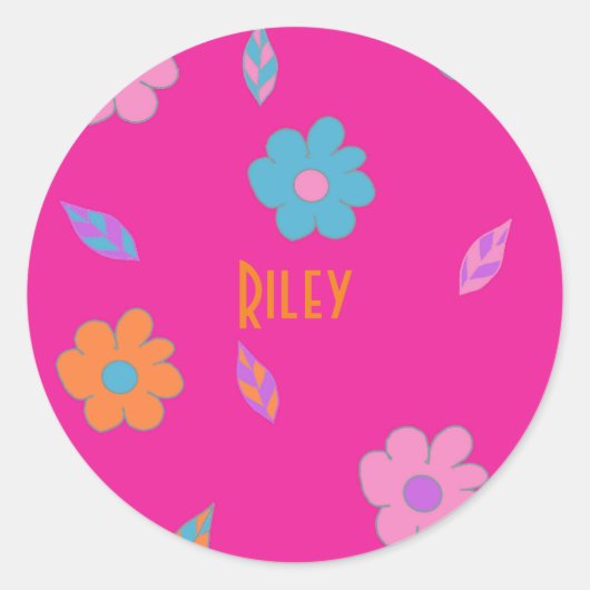 Sticker Rond Fleur Rétro Filles mignonnes (Devant)