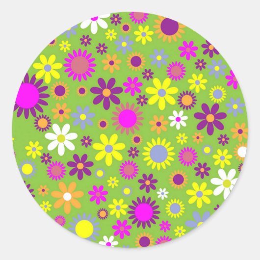 Sticker Rond Fleur Retro joyeux Concepteur floral (Devant)