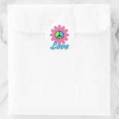 Sticker Rond Fleur Retro Love Peace (Sac)