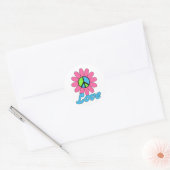 Sticker Rond Fleur Retro Love Peace (Enveloppe)