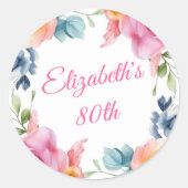 Sticker Rond Fleur rose 80e anniversaire Fête Faveur (Devant)