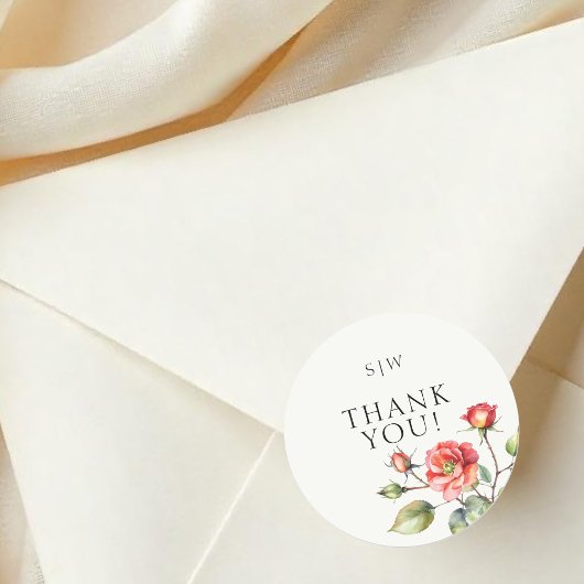 Sticker Rond Fleur Rose aquarelle