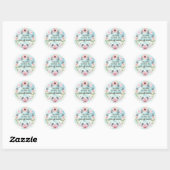 Sticker Rond Fleur rose Bleu Berry Wreath Aquarelle Nom (Feuille)
