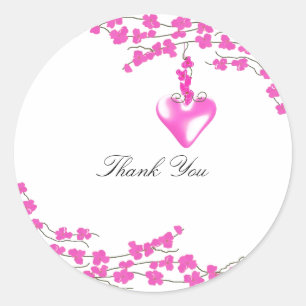 Sticker Rond Fleur rose chaud avec remerciement de coeur