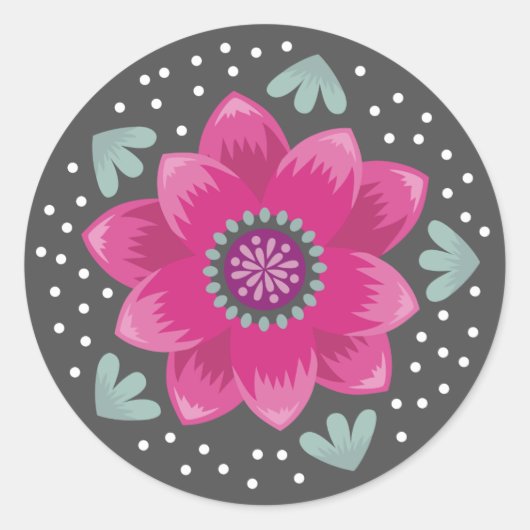 Sticker Rond Fleur rose de l'art populaire (Devant)