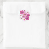 Sticker Rond Fleur Rose Et Blanc Élégant (Sac)