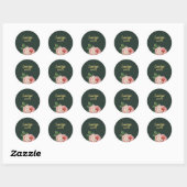 Sticker Rond Fleur rose et feuilles sur vert foncé (Feuille)