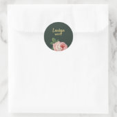 Sticker Rond Fleur rose et feuilles sur vert foncé (Sac)