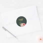 Sticker Rond Fleur rose et feuilles sur vert foncé (Enveloppe)