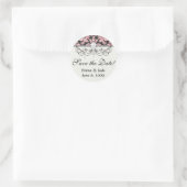 Sticker Rond fleur rose et noir orné chic damask (Sac)