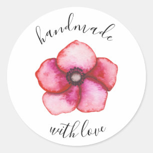 Sticker Rond Fleur rose fait main avec amour