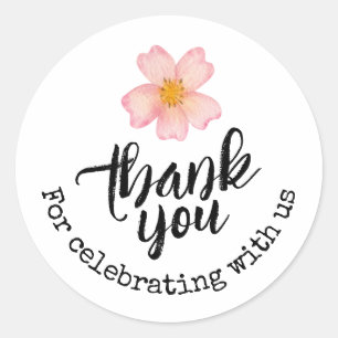 Sticker Rond Fleur Rose Merci De Célébrer Avec Nous