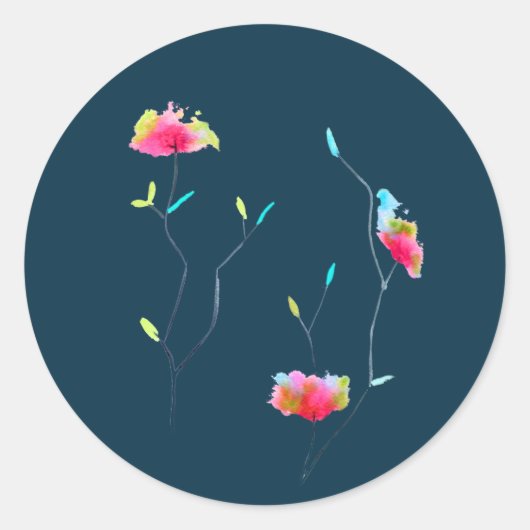 Sticker Rond Fleur rose moderne simple d'inspiration japonaise (Devant)