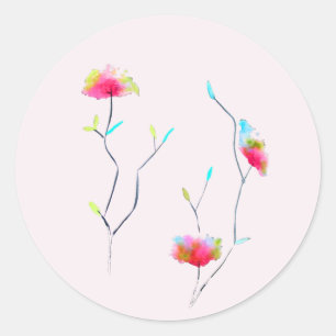 Sticker Rond Fleur rose moderne simple d'inspiration japonaise