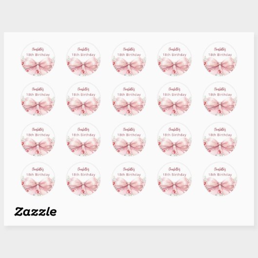 Sticker Rond Fleur rose rousse bow anniversaire (Feuille)