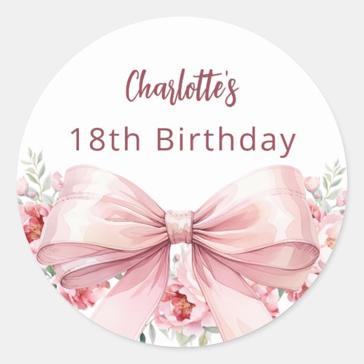 Sticker Rond Fleur rose rousse bow anniversaire (Devant)
