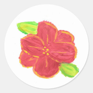 Sticker Rond Fleur rouge