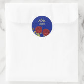 Sticker Rond Fleur rouge et bleu feuille (Sac)