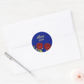 Sticker Rond Fleur rouge et bleu feuille (Enveloppe)
