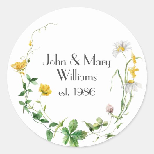 Sticker Rond Fleur sauvage Anniversaire Wreath Sur Blanc (Devant)