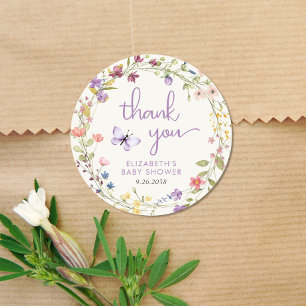 Sticker Rond Fleur sauvage Aquarelle bébé fille douche Merci