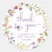 Sticker Rond Fleur sauvage Aquarelle bébé fille douche Merci (Devant)