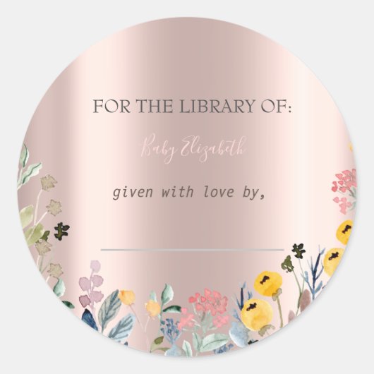 Sticker Rond Fleur sauvage aquarelle Meadow RoseGold Grossesse (Devant)