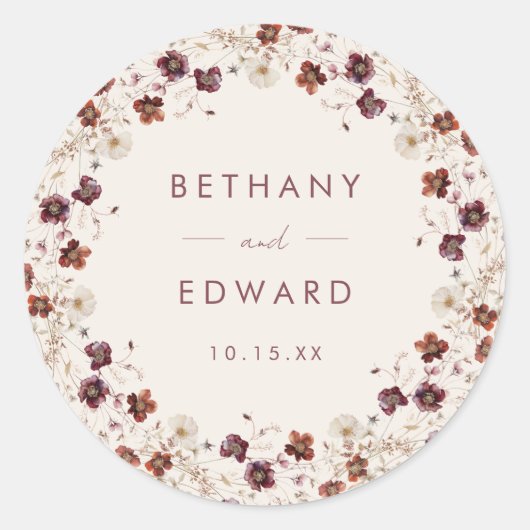 Sticker Rond Fleur sauvage Automne Champ Beige Mariage (Devant)