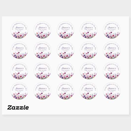 Sticker Rond Fleur sauvage, Baby shower à fleurs violettes (Feuille)