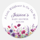 Sticker Rond Fleur sauvage, Baby shower à fleurs violettes (Devant)