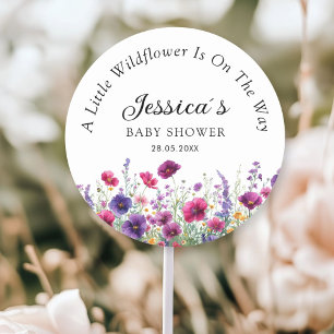 Sticker Rond Fleur sauvage, Baby shower à fleurs violettes