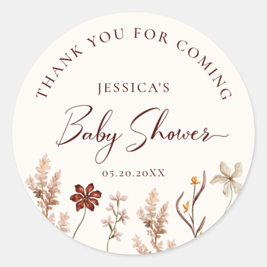 Sticker Rond Fleur sauvage Baby shower Merci (Devant)