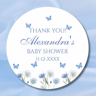 Sticker Rond Fleur sauvage Baby shower papillon Boho Merci