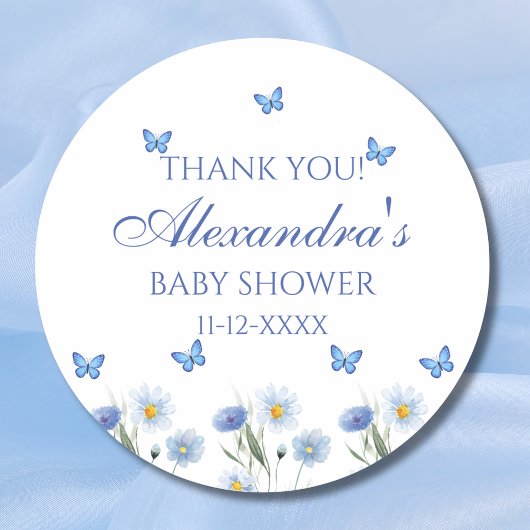 Sticker Rond Fleur sauvage Baby shower papillon Boho Merci
