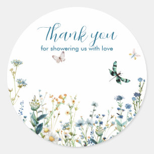 Sticker Rond Fleur sauvage bébé en baby shower fleuri